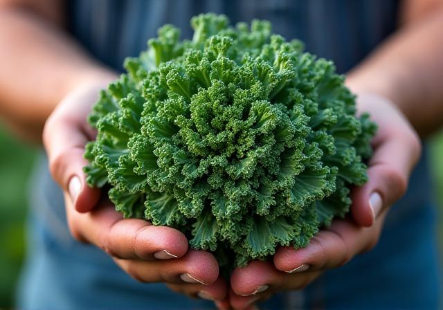 Local farmer holding fresh kale