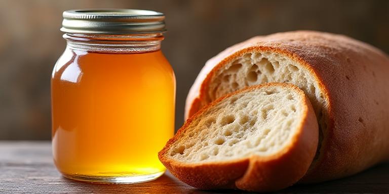 Local golden honey and freshly baked sourdough bread
