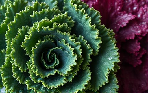 Freshly picked organic kale and rainbow chard with water droplets